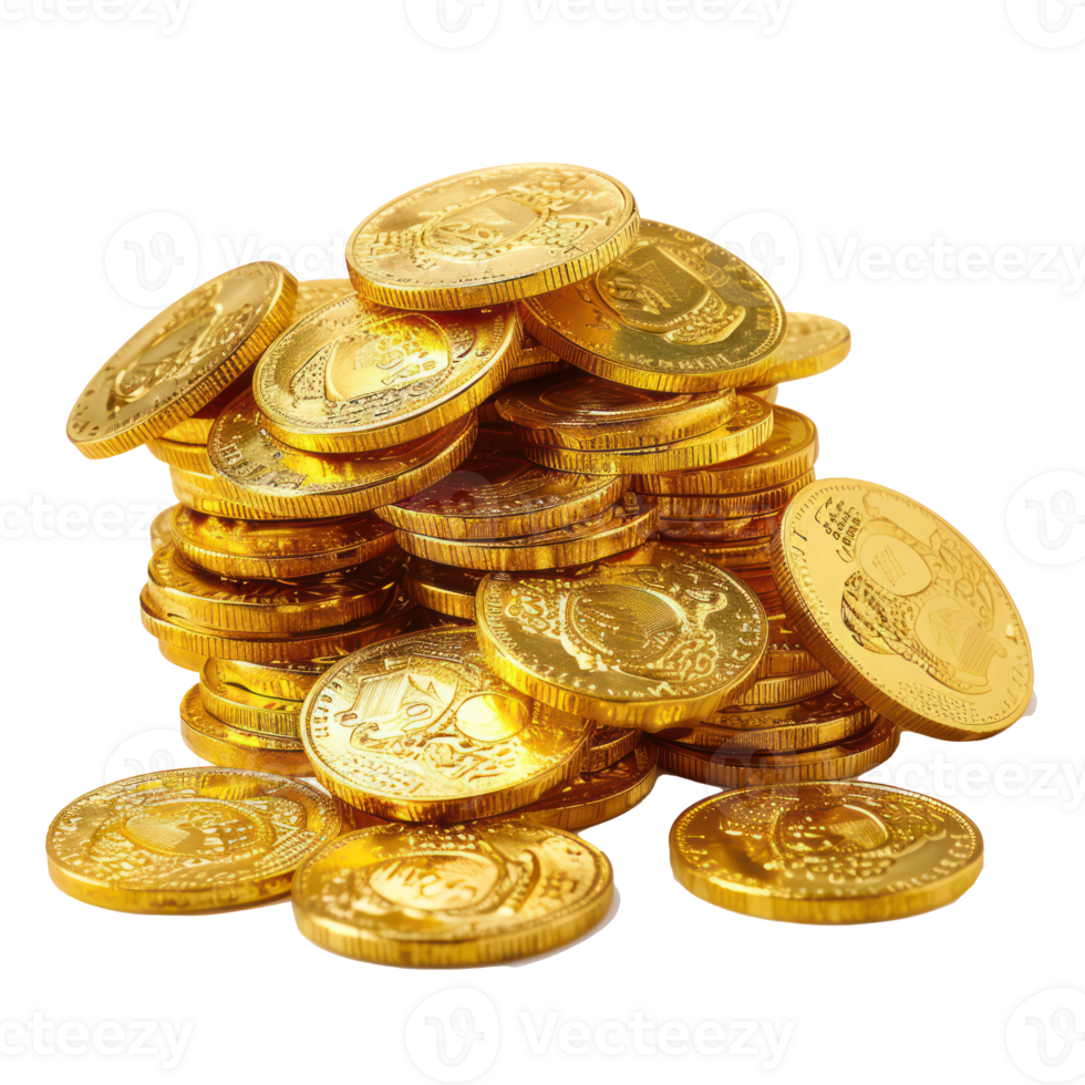 floated gold coins isolate on transparency background png
