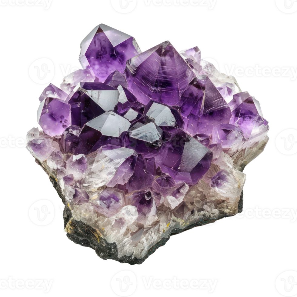 Crystal Stone rough amethyst crystals front view isolate on transparency background png