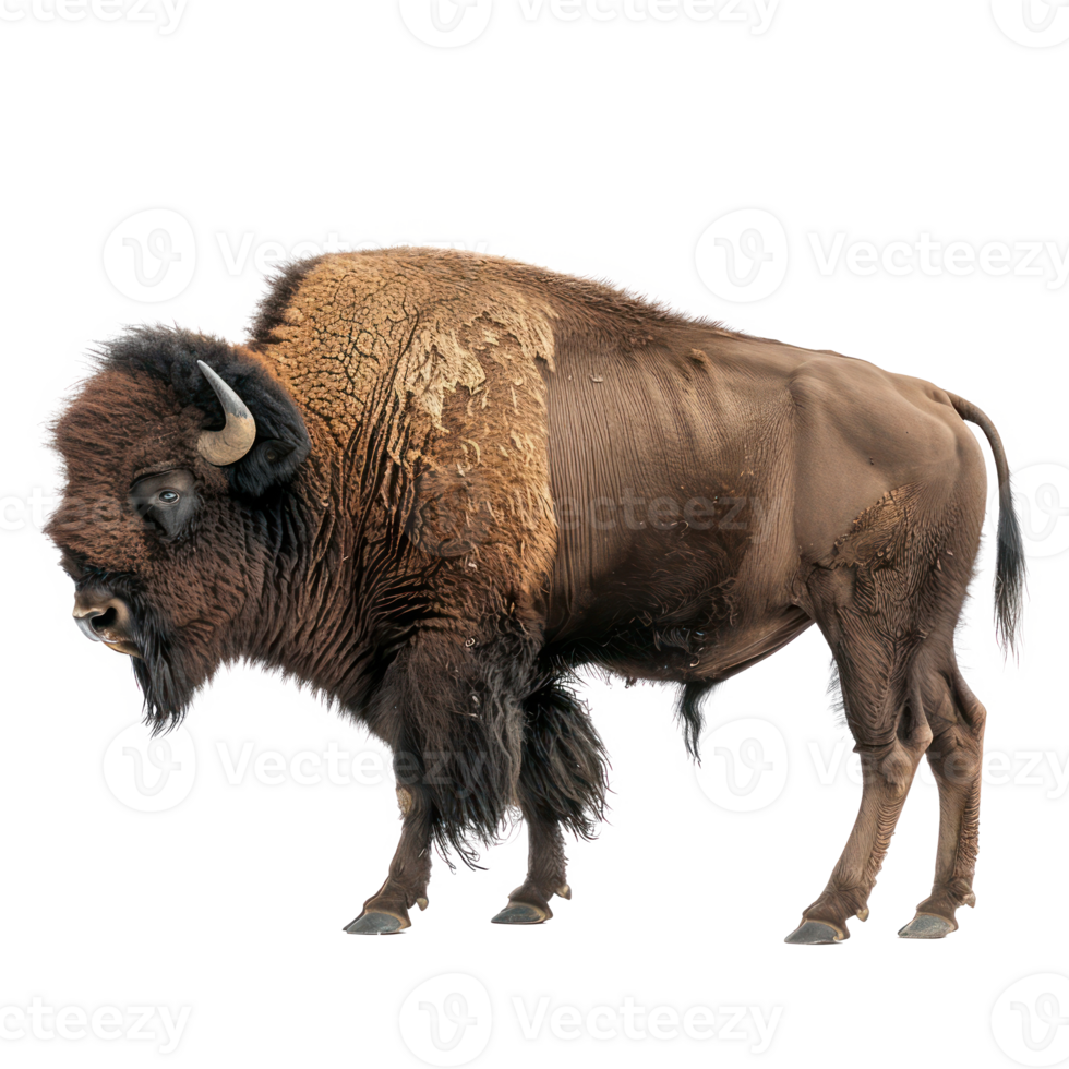 Bison side view full body isolate on transparency background png