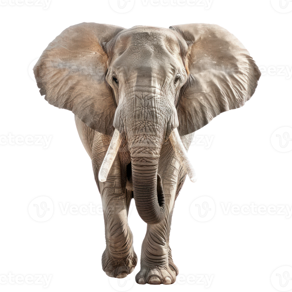 African Elephant front view full body isolate on transparency background png