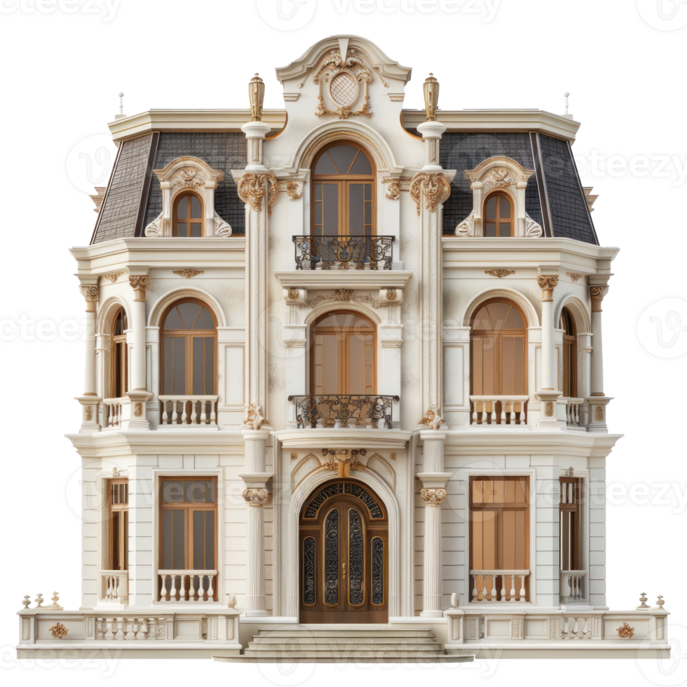 Mansion front view full length isolate on transparency background png