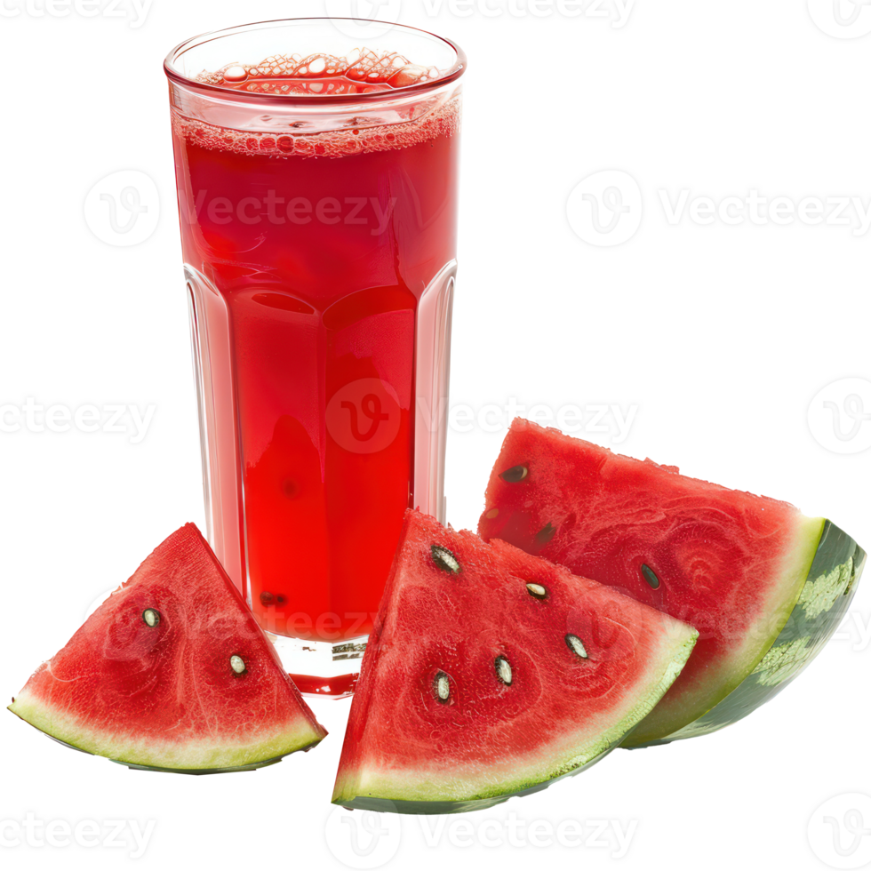 slices of watermelon with watermelon juice in a glass isolate on transparency background png