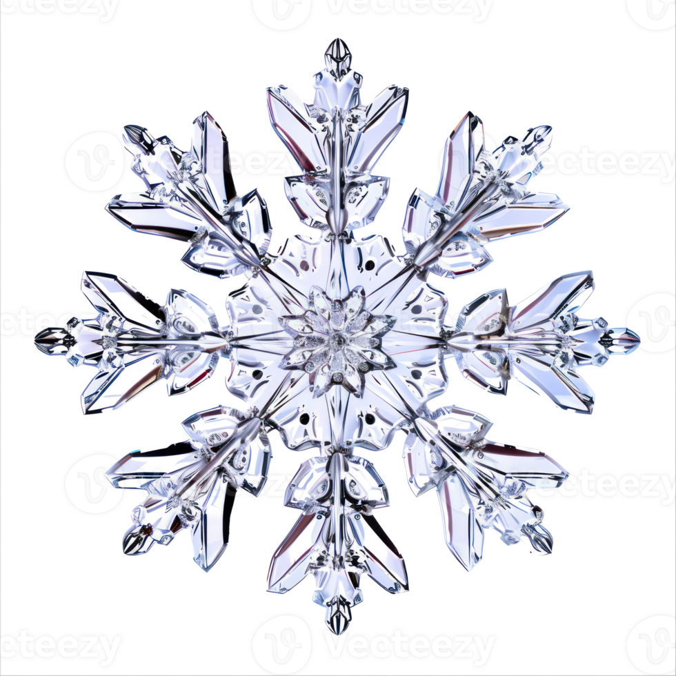 Crystal snowflake 3d rendering front view isolate on transparency background png