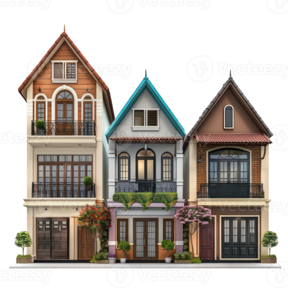 Row House front view full length isolate on transparency background png