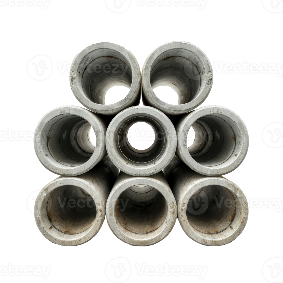 Stack of concrete pipes for building construction and pipeline isolate on transparency background png
