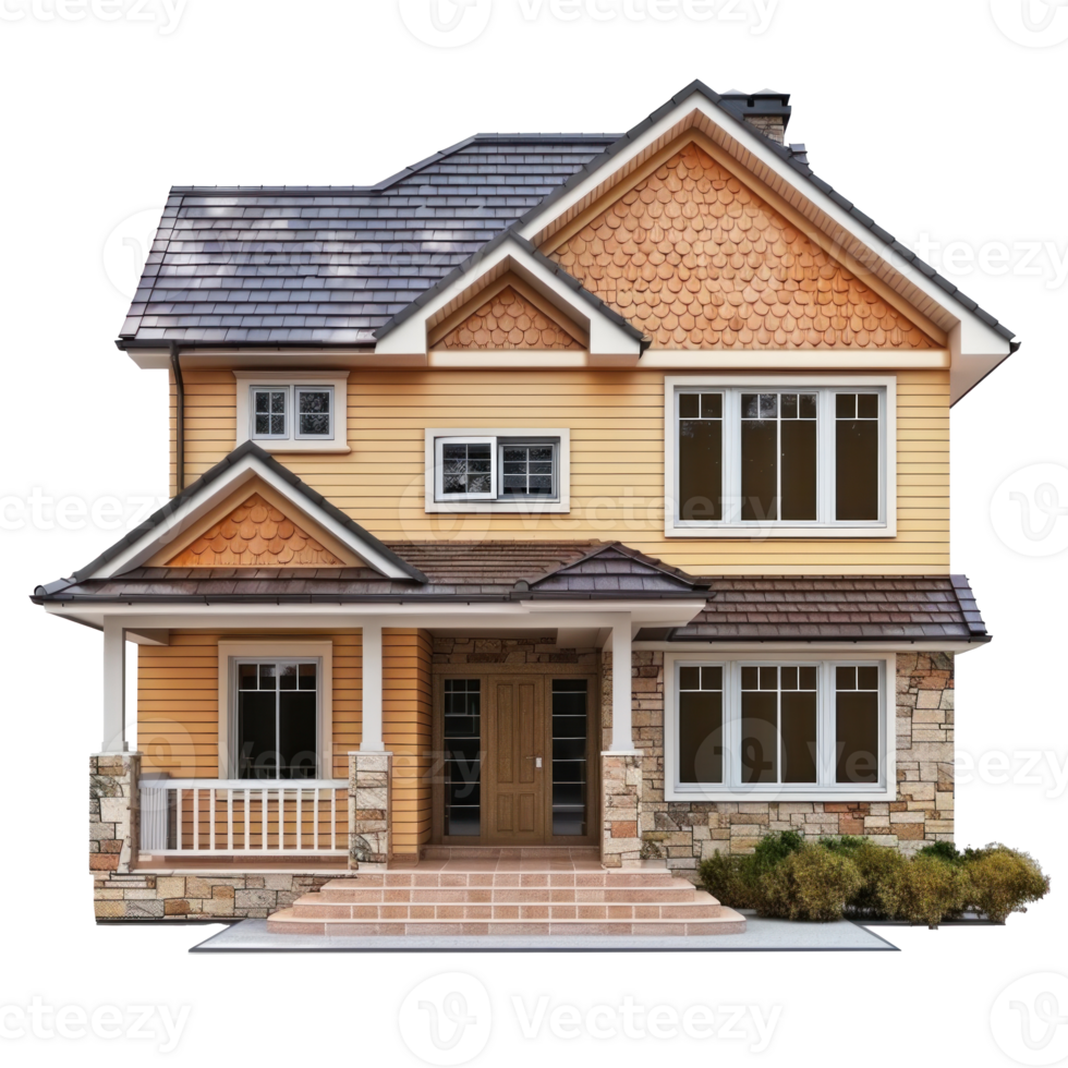 Single-Family Detached House front view full length isolate on transparency background png