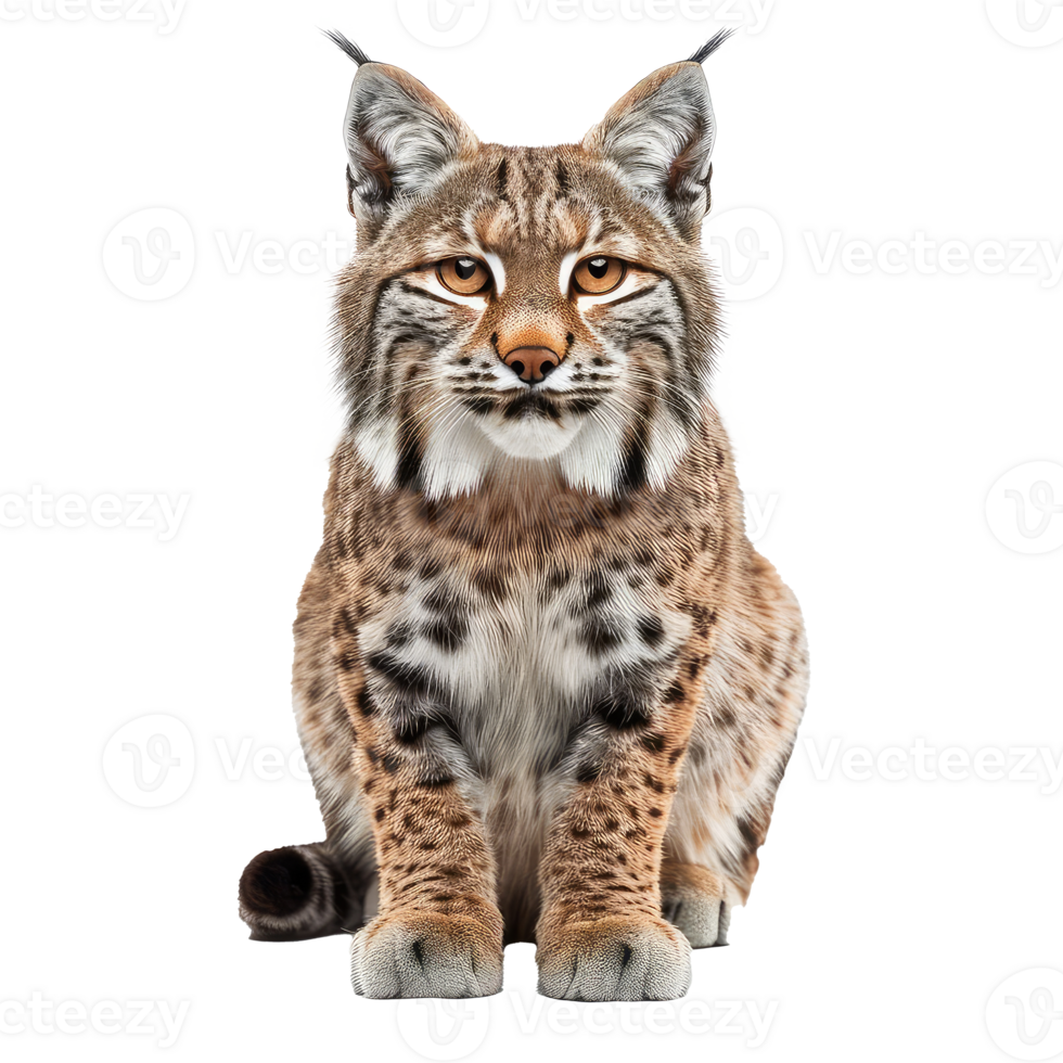 Bobcat front view full body isolate on transparency background png