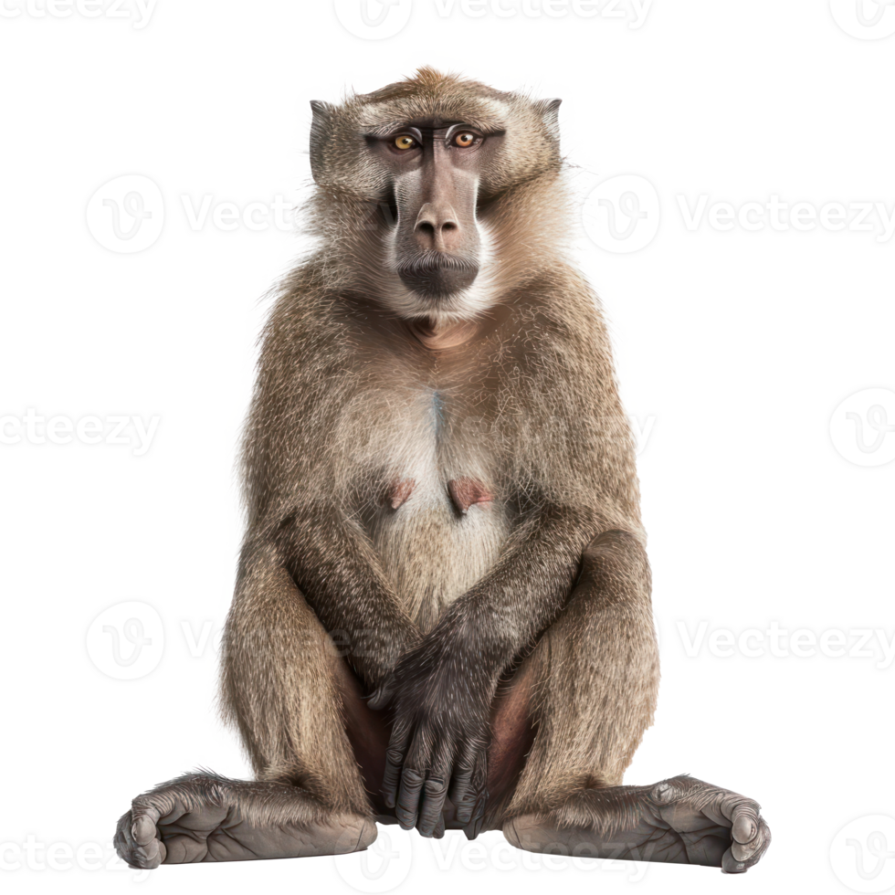 Baboon front view full body isolate on transparency background png