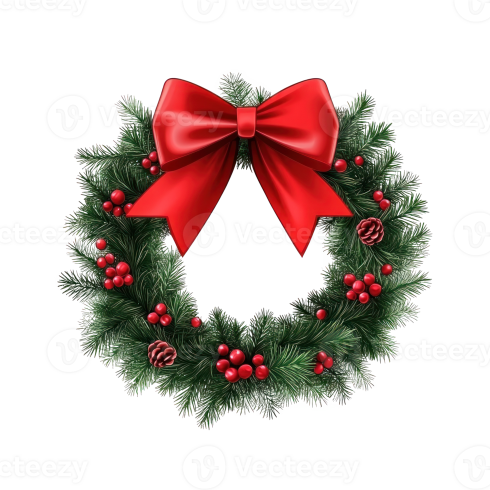 Christmas Wreath red bow 3D icon cartoon isolate on transparent background png