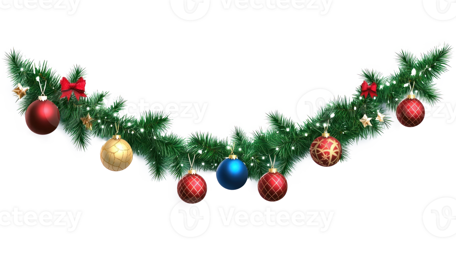 Christmas garland with ornaments hanging 3D icon cartoon isolate on transparent background png