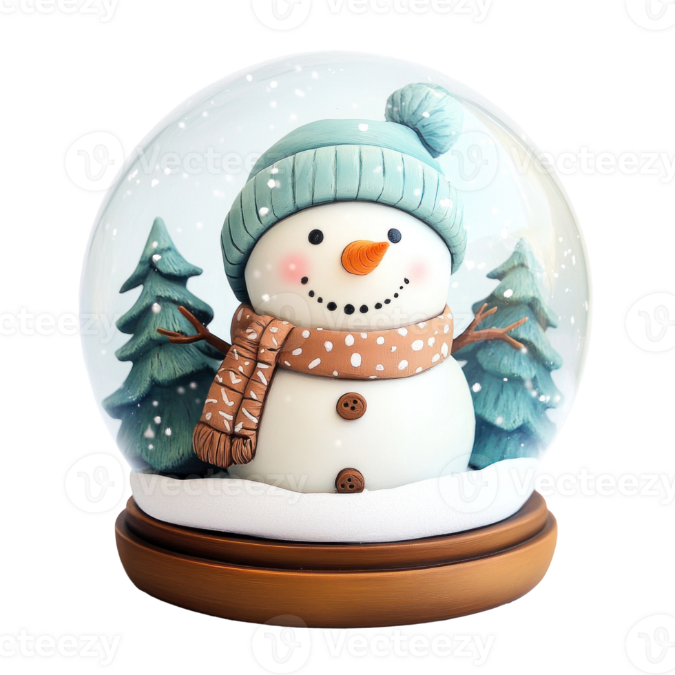 Cute snowman inside Snow Globe 3D clay style round edges bright isolate on transparent background png