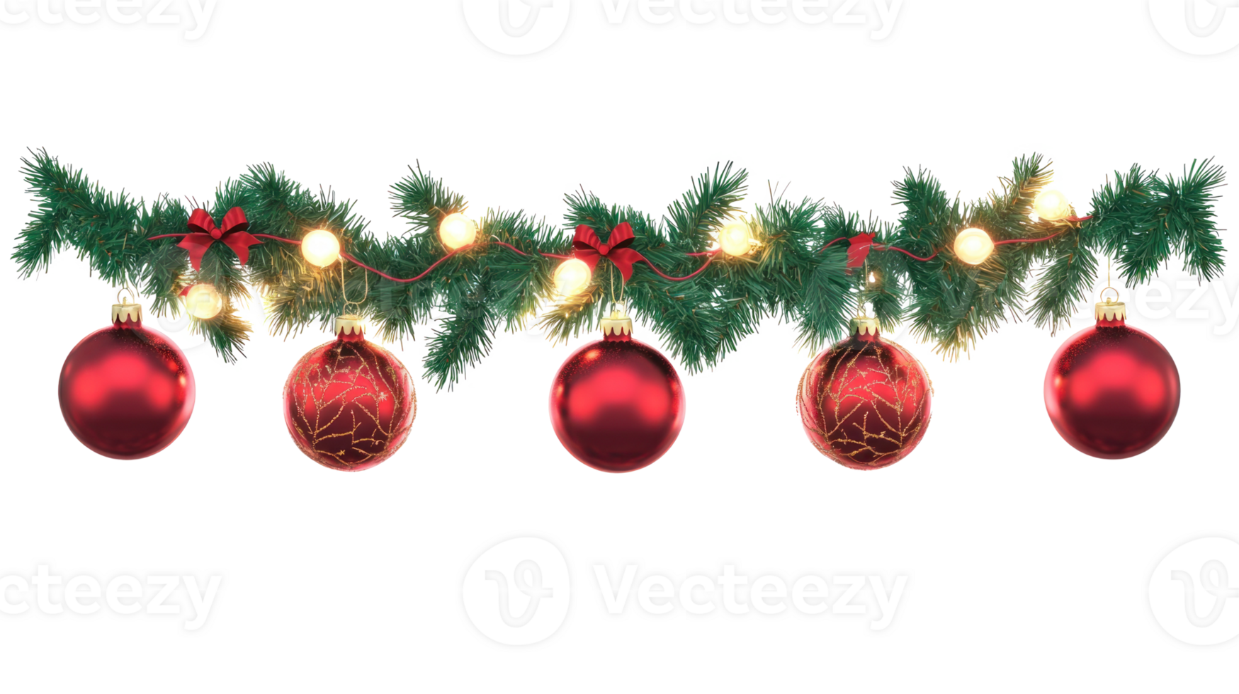 Christmas garland with light ornaments hanging 3D icon cartoon isolate on transparent background png