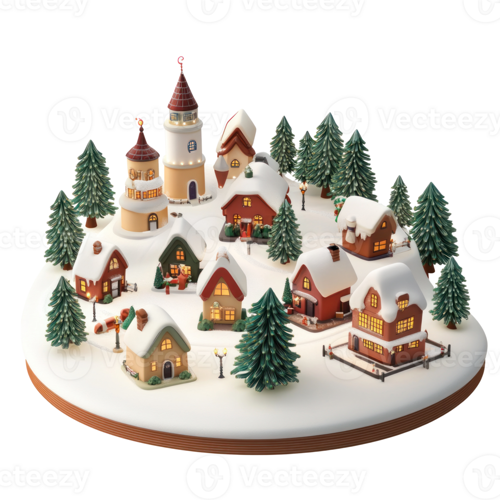 Christmas village 3D icon cartoon smooth soft light isolate on transparent background png