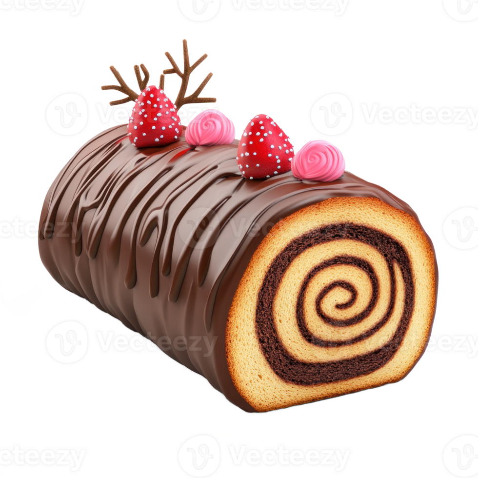 Yule log cake 3D icon cartoon smooth soft light isolate on transparent background png