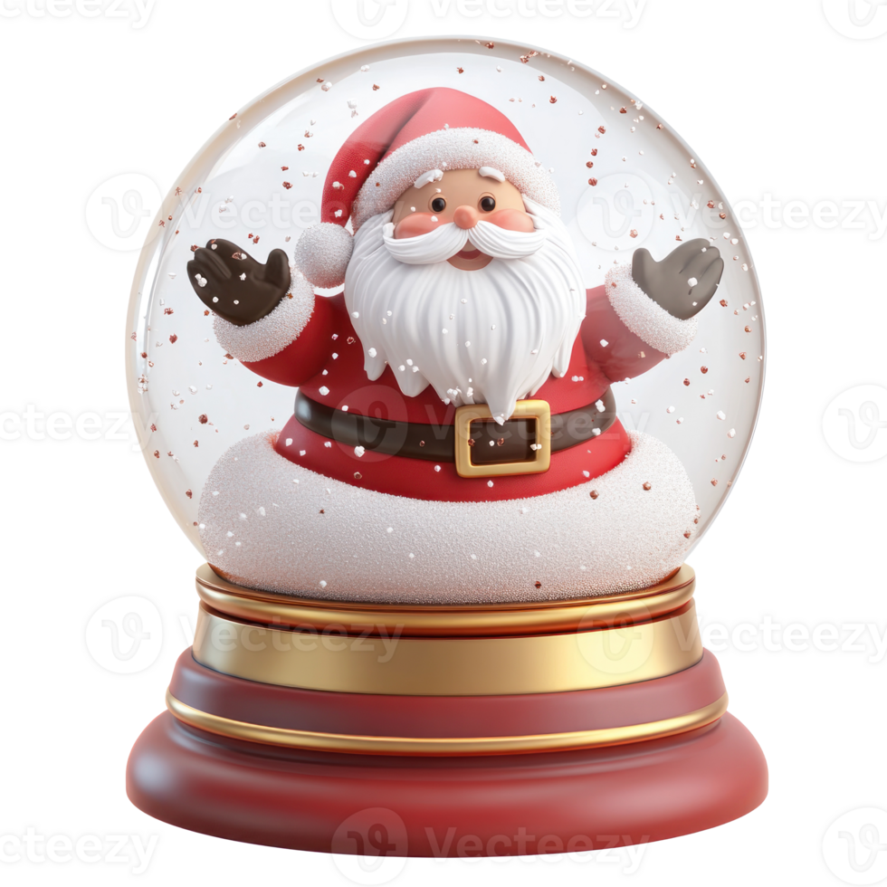 Santa Claus inside Snow Globe 3D icon cartoon round edges isolate on transparent background png