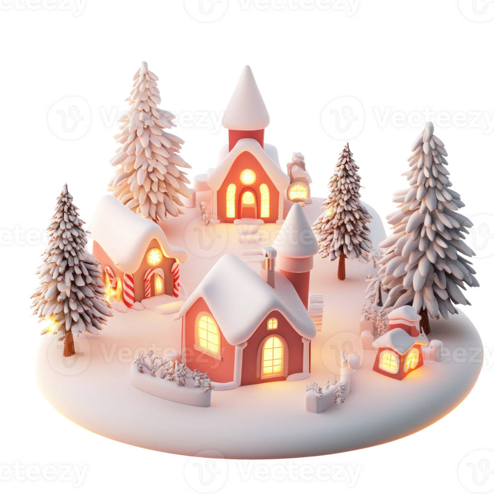 Christmas village 3D icon cartoon smooth soft light isolate on transparent background png