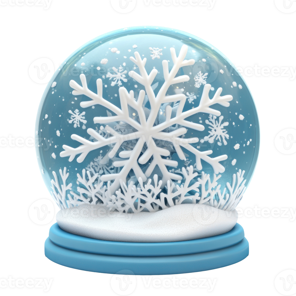 Snowflake inside Snow Globe 3D clay style round edges bright isolate on transparent background png