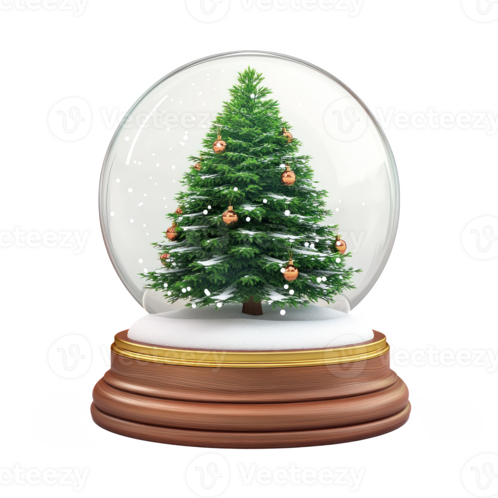 Christmas tree inside Snow Globe 3D icon cartoon round edges isolate on transparent background png