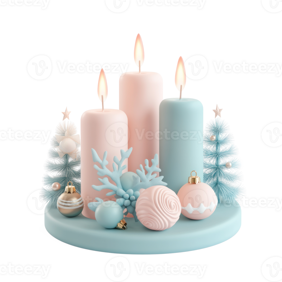 Advent Candles with Christmas decorated ornaments 3D icon isolate on transparent background png