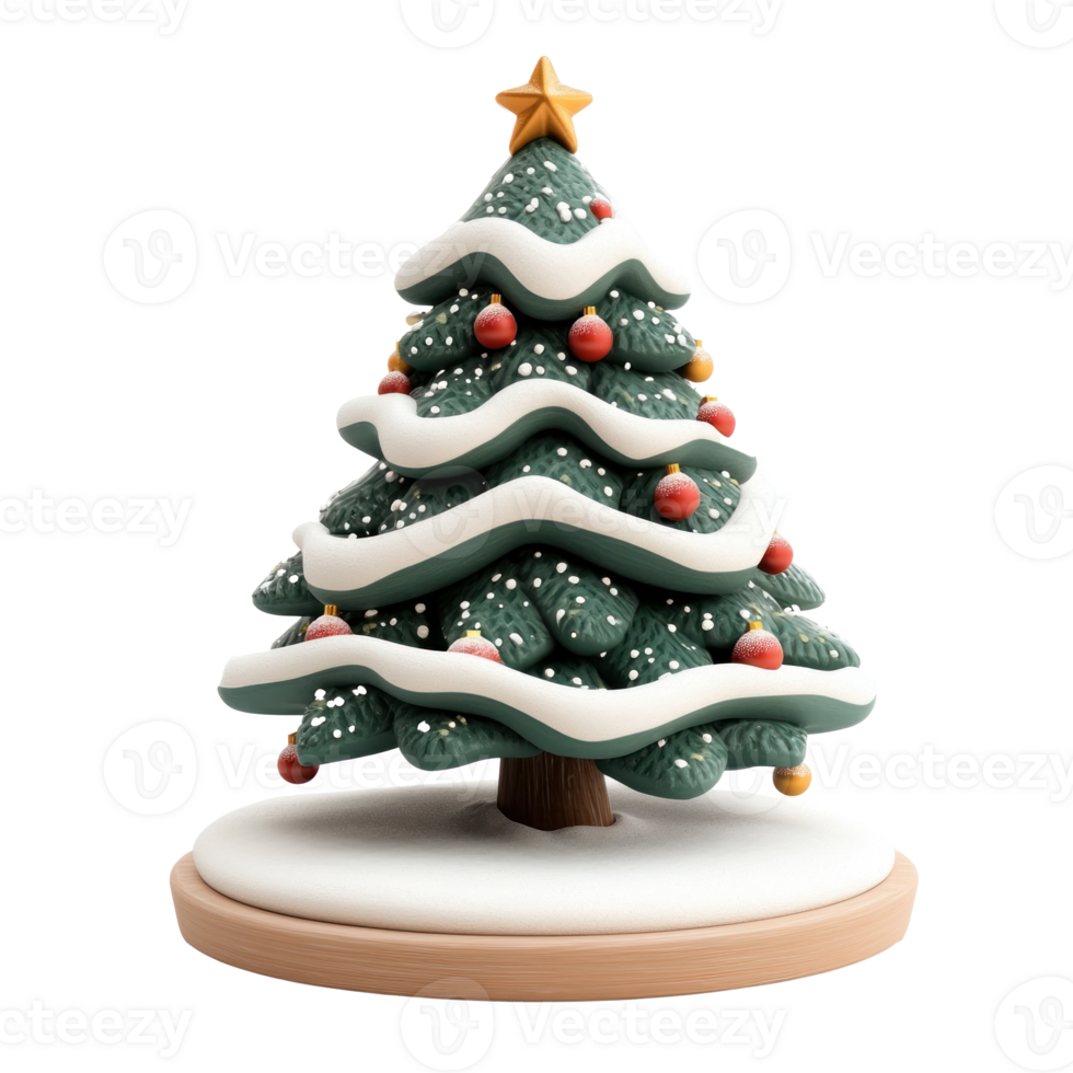 Chrismas tree with snow 3D icon clay style vibrate color isolate on transparent background png