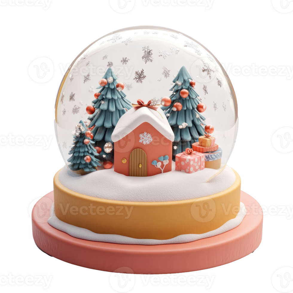 Gift box inside Snow Globe 3D clay style round edges bright isolate on transparent background png