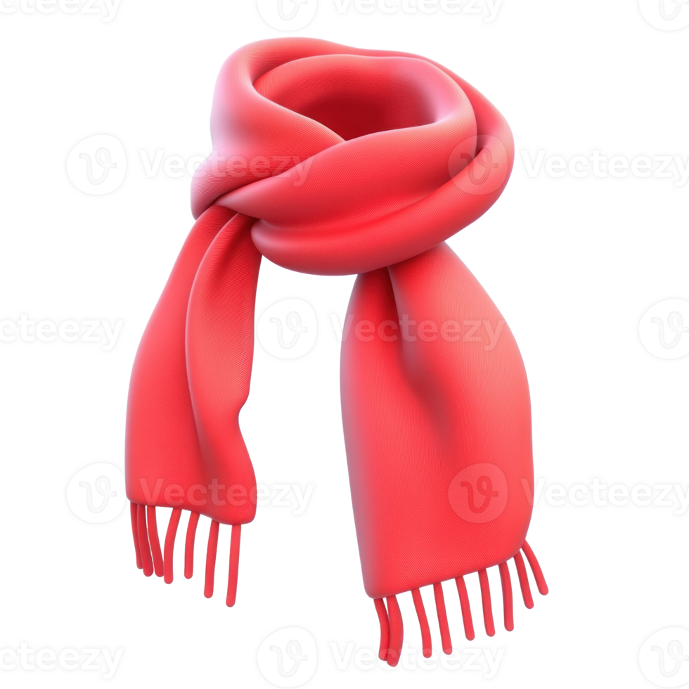 Red winter Scarf 3D icon cartoon smooth soft light isolate on transparent background png