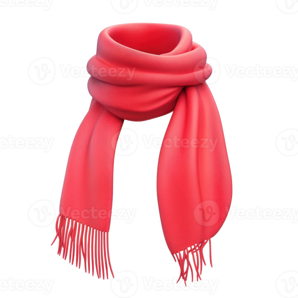 vermelho inverno cachecol 3d ícone desenho animado suave suave luz isolar em transparente fundo png