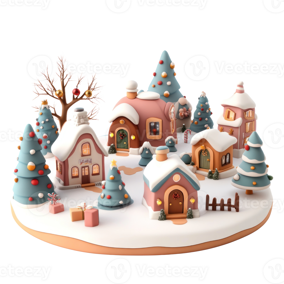 Christmas village 3D icon isolate on transparent background png