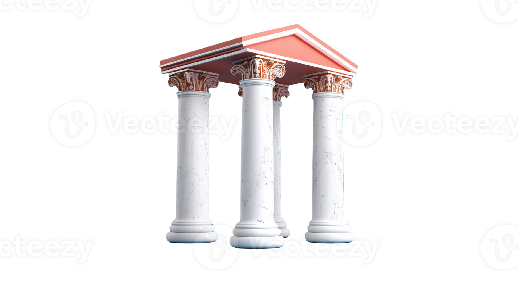 Red pediment with three columns on transparent background png