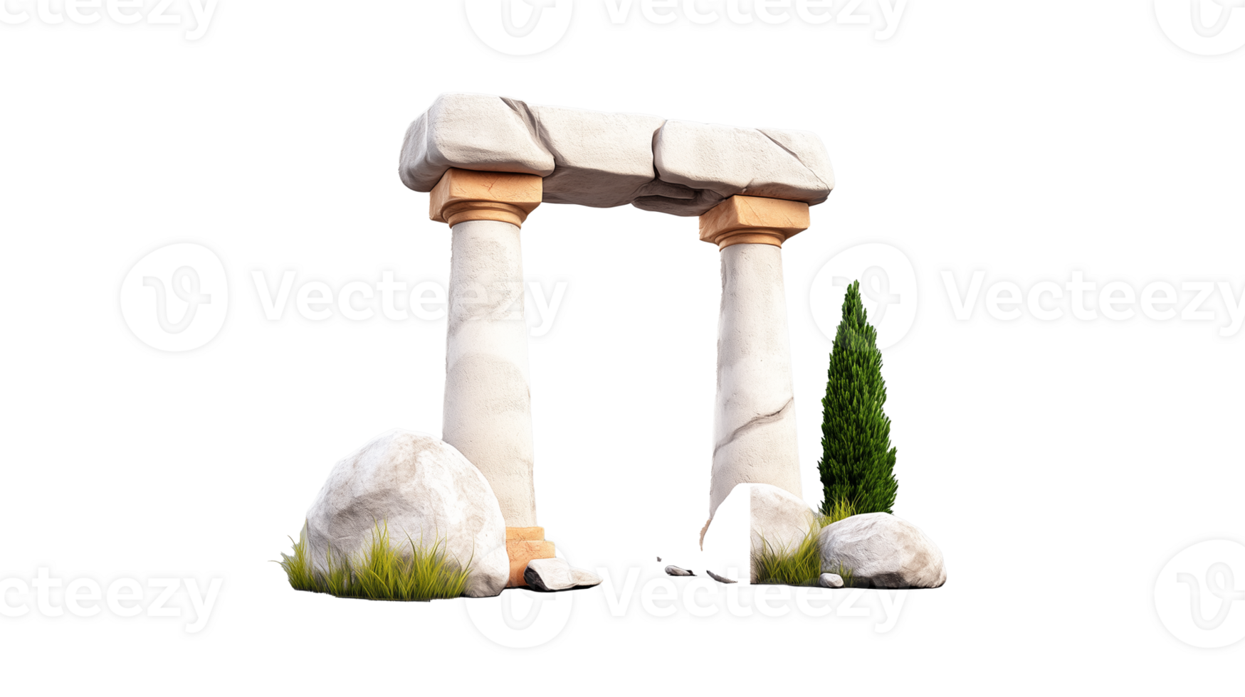 Rustic stone pillars with greenery on transparent background png