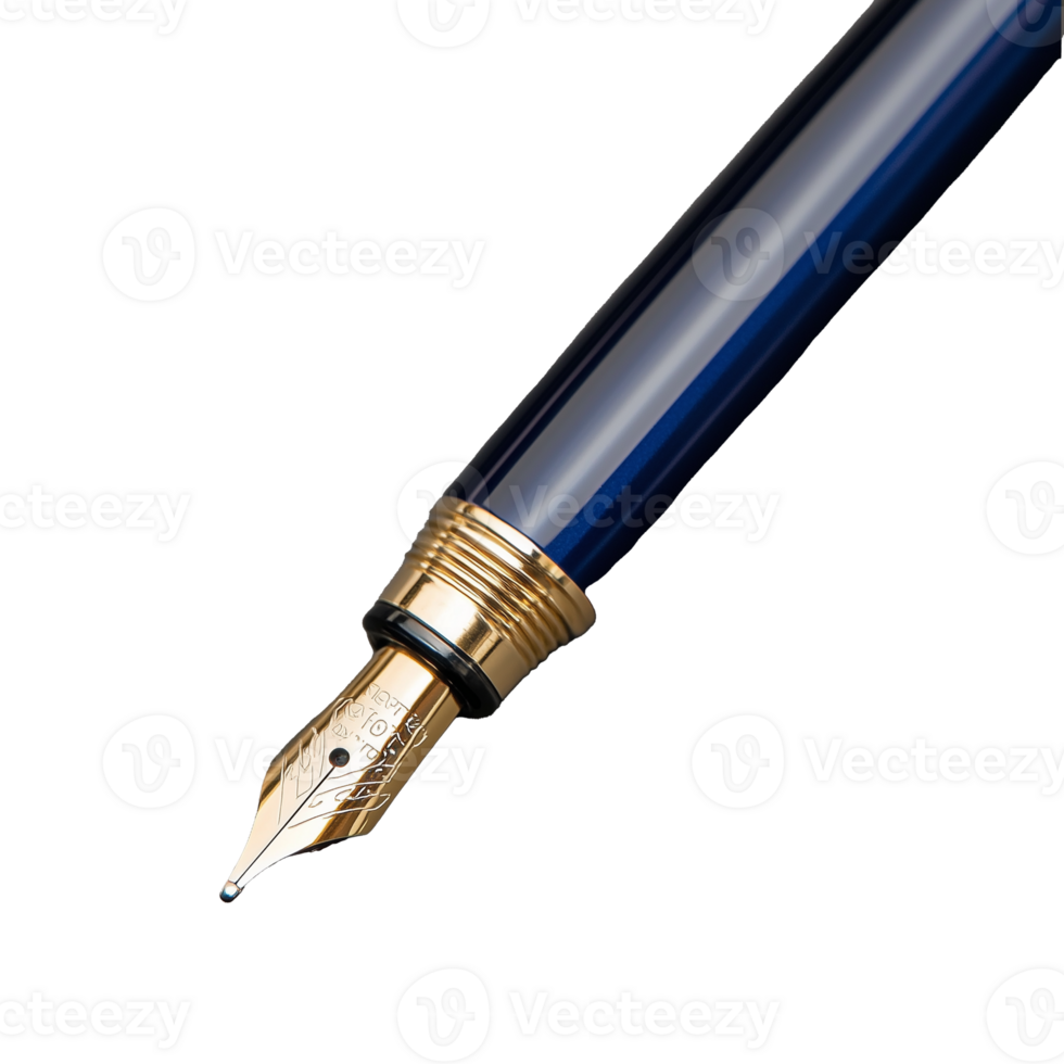 Fountain pen nib with gold accents on transparent background png