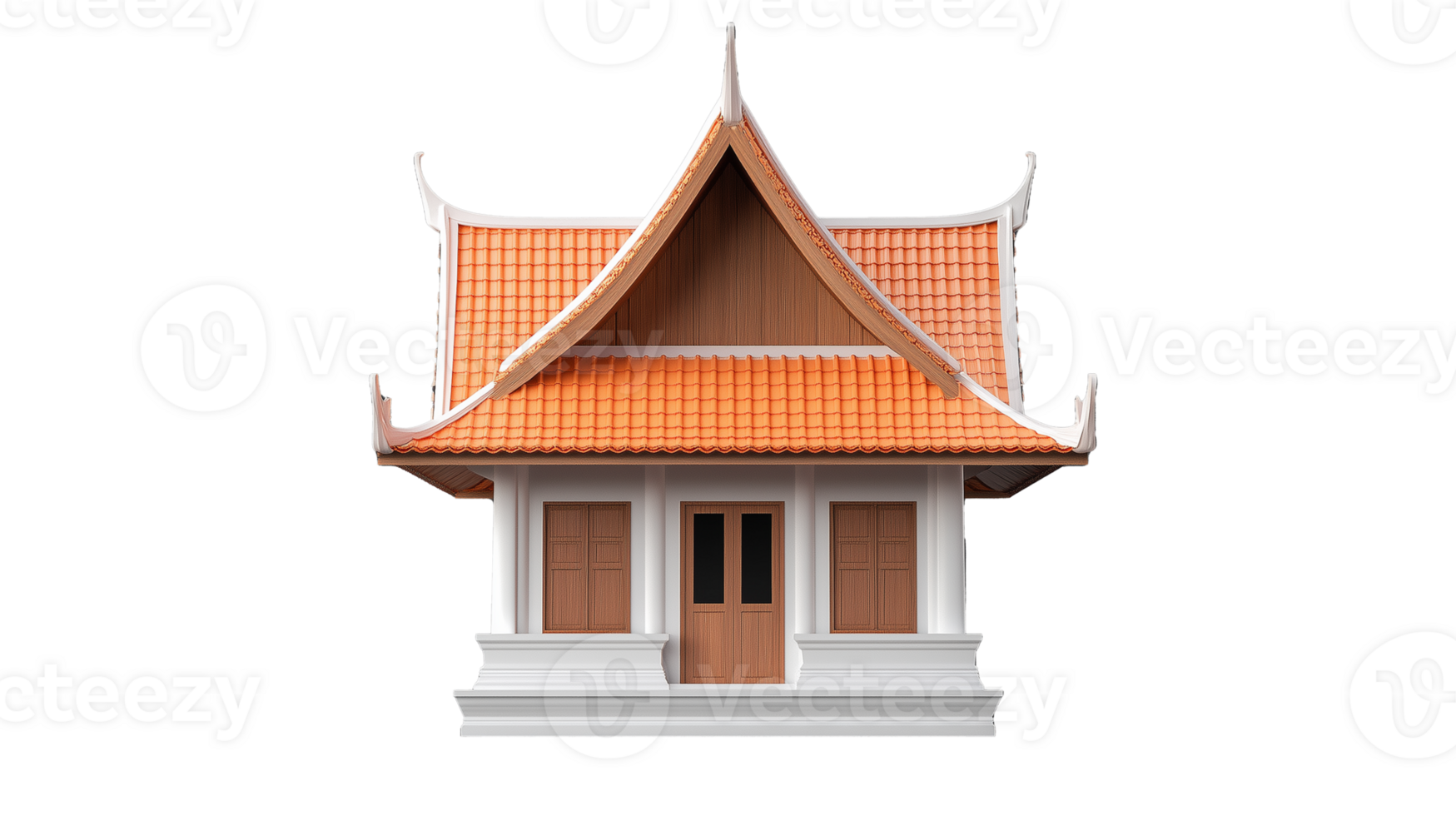 Thai temple building with ornate roof on transparent background png