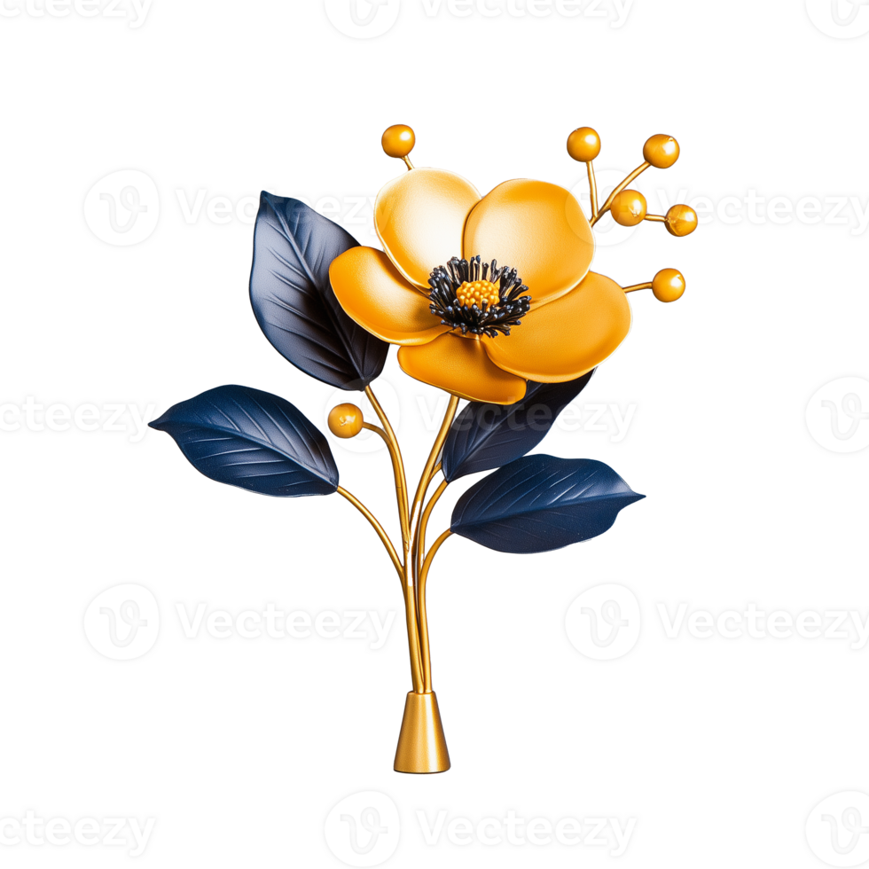 Yellow flower with blue leaves on transparent background png