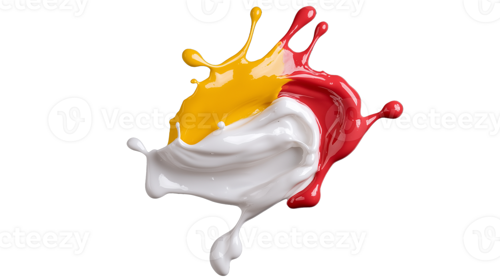 Yellow, red, and white paint splashes on transparent background png