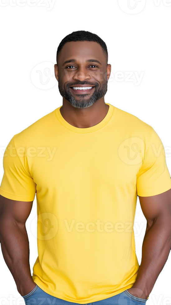 Smiling man in yellow shirt on transparent background png