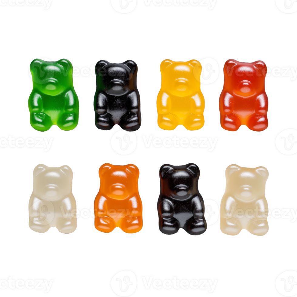 Gummy bear collection with various colors on transparent background png