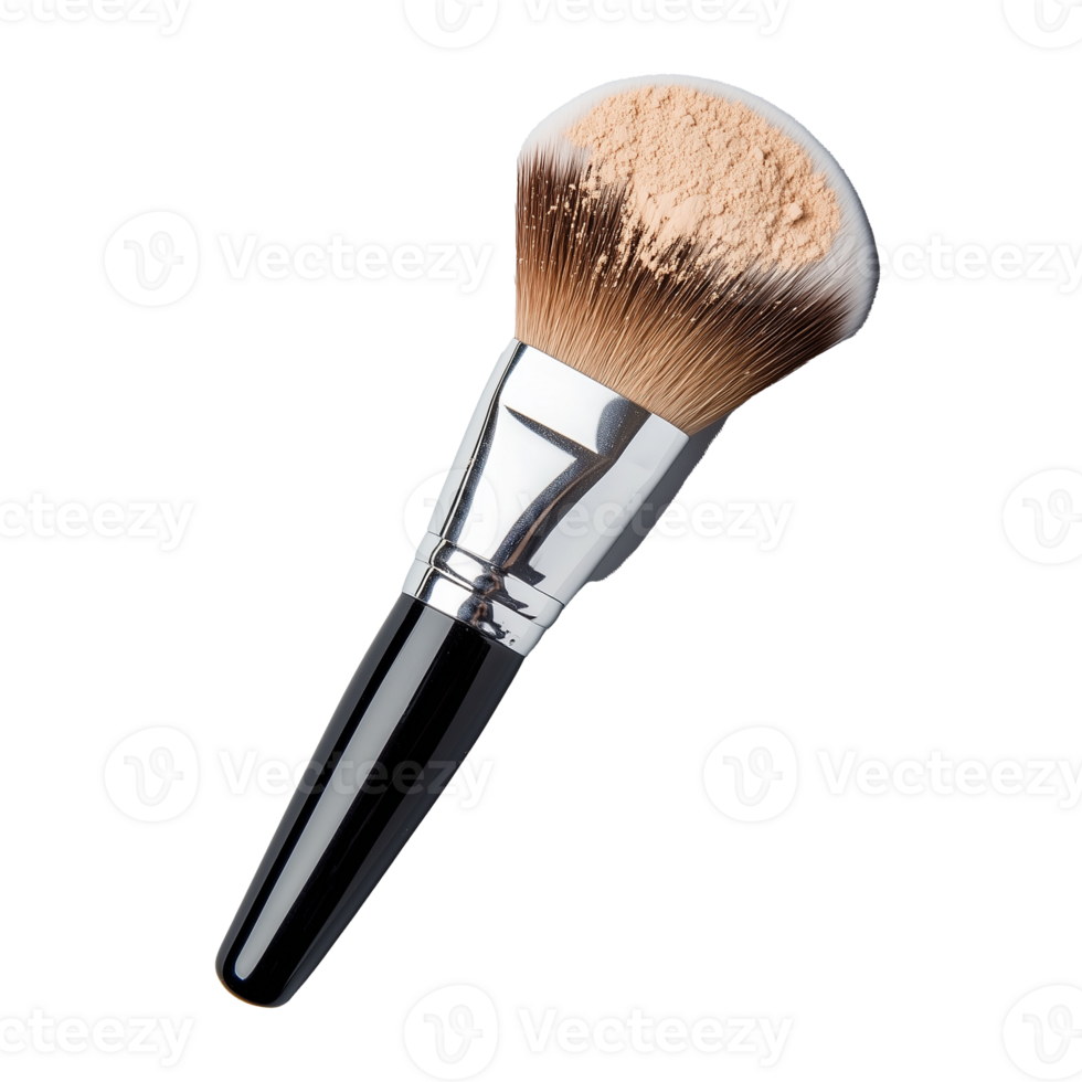 Makeup powder brush with black handle on transparent background png