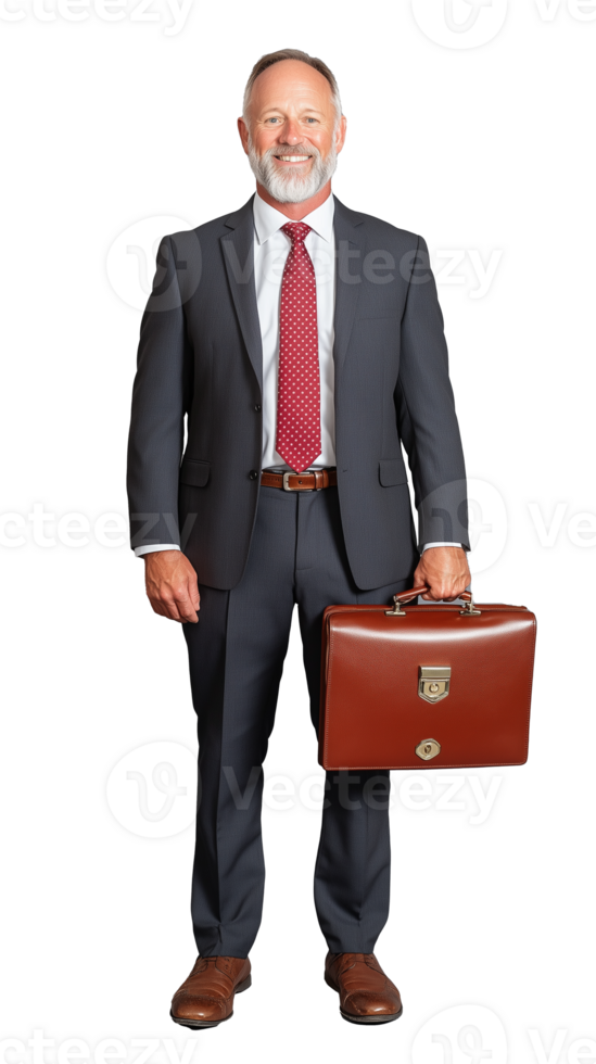 Older businessman with briefcase on transparent background png