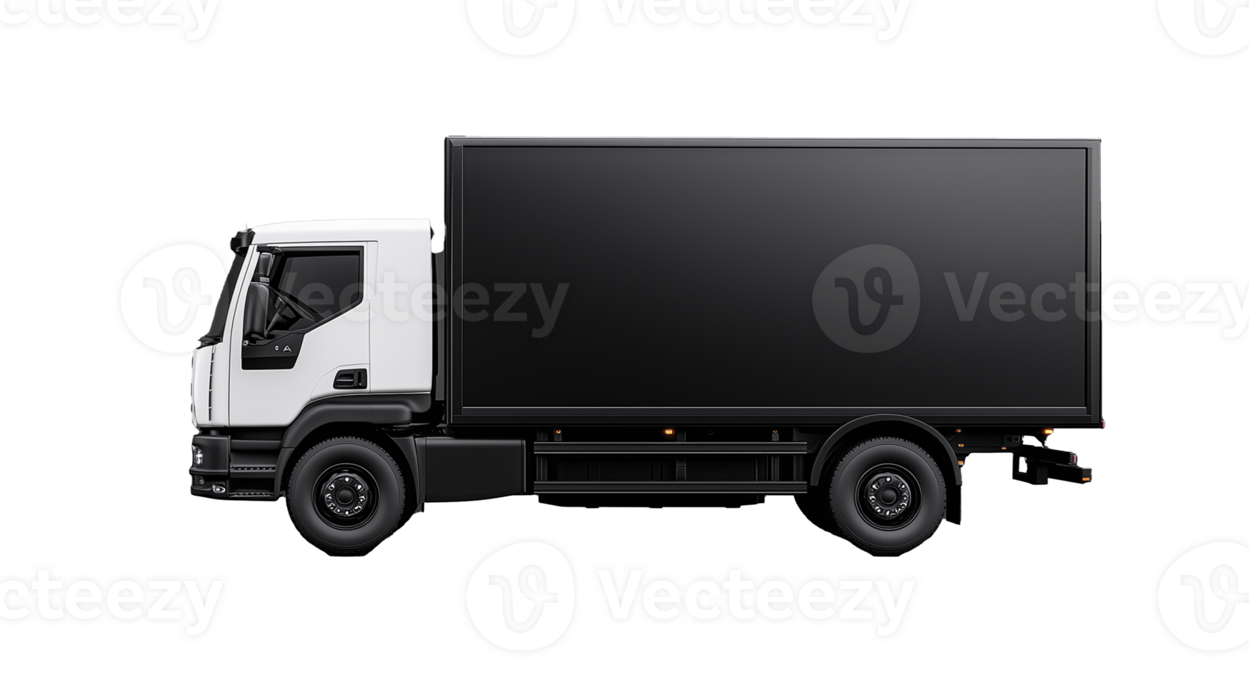 Black delivery truck on transparent background png