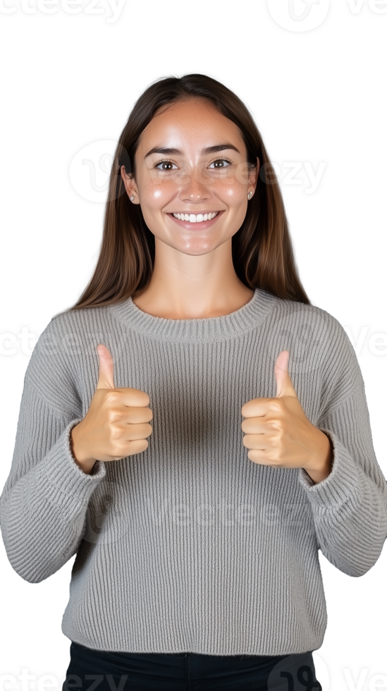 Woman with double thumbs up gesture on transparent background png