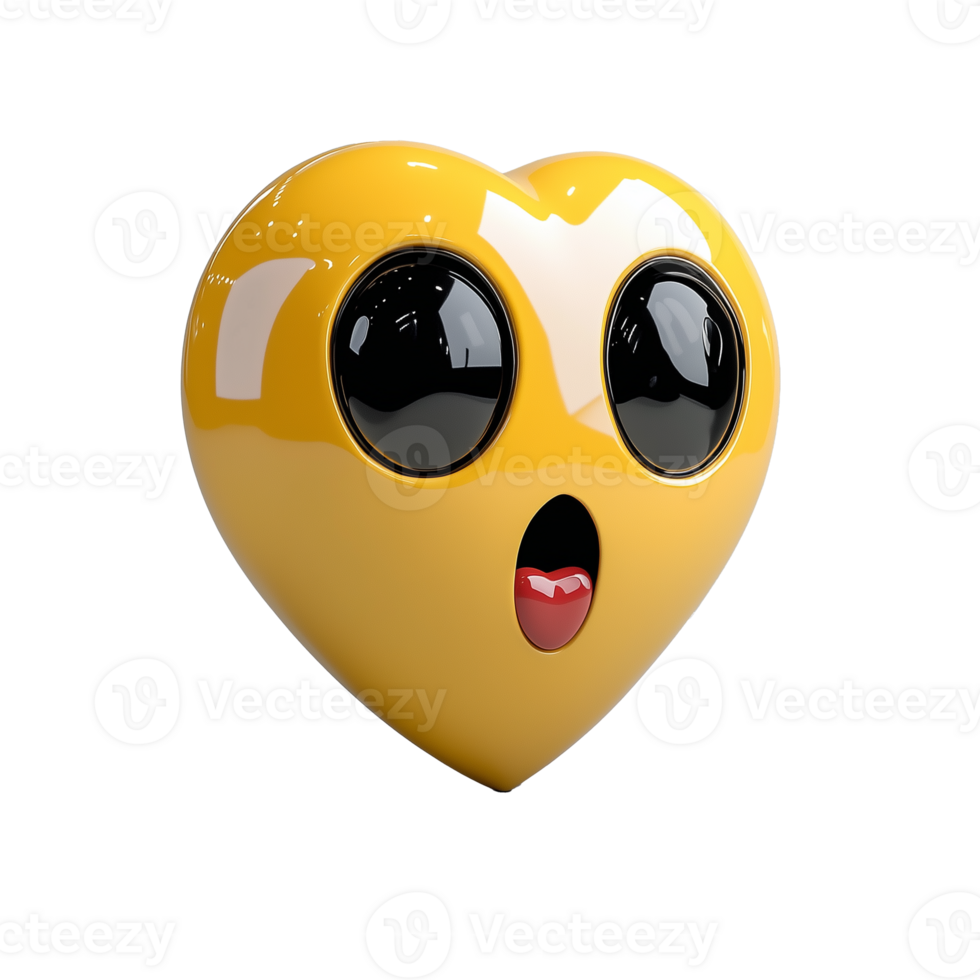 Yellow heart emoji with surprised expression on transparent background png