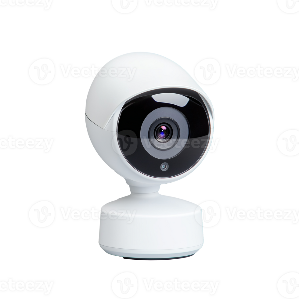 White security camera with black lens on transparent background png