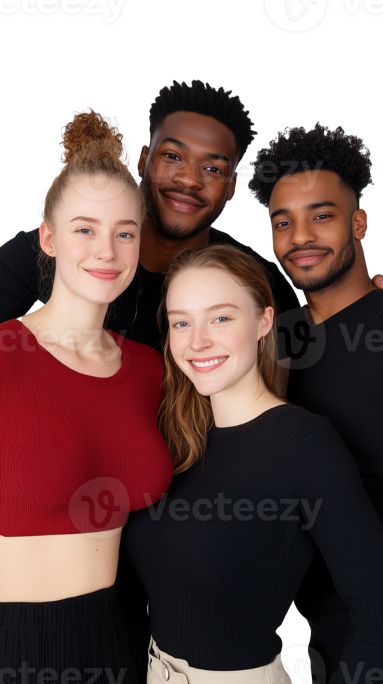 Group of diverse friends smiling on transparent background png
