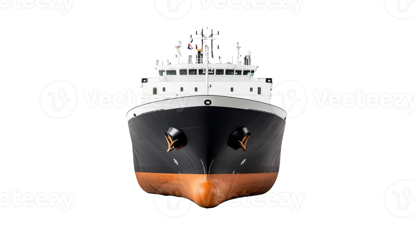 Front view of cargo ship on transparent background png