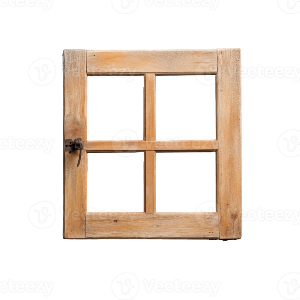 Rustic square wooden window frame on transparent background png