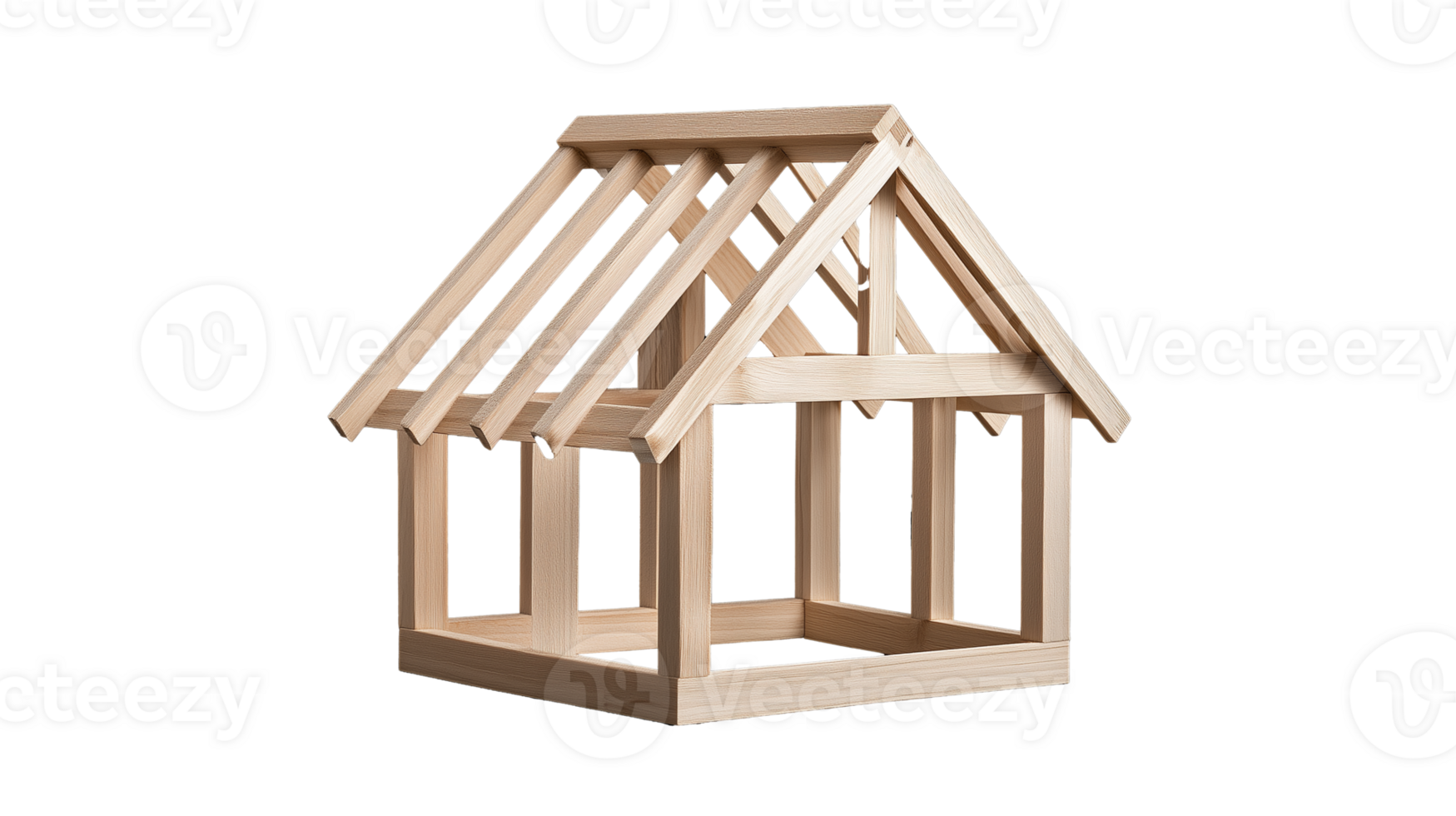 Wooden house frame model on transparent background png