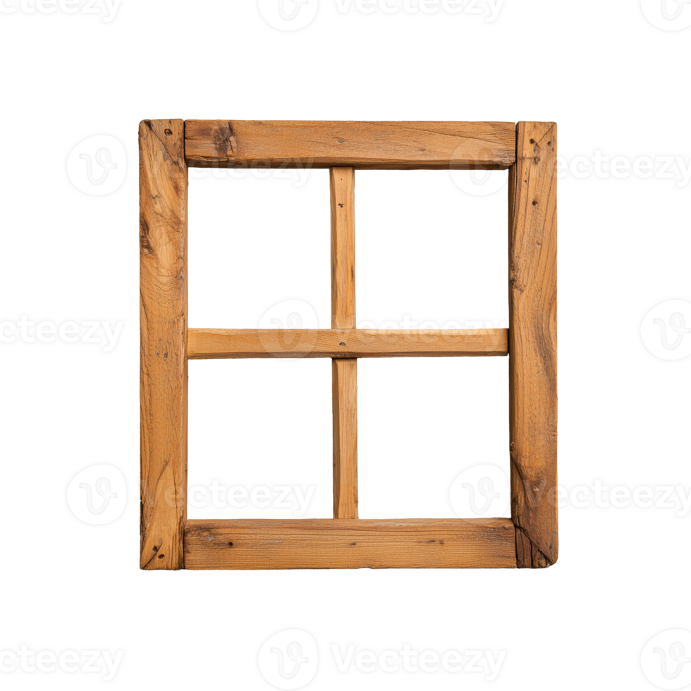 Rustic wooden window frame on transparent background png