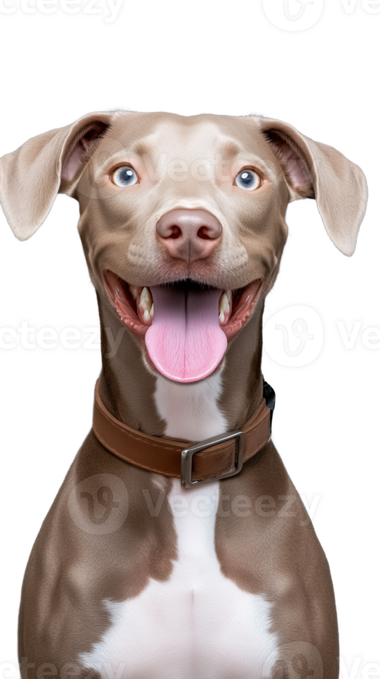 Smiling gray dog with collar on transparent background png