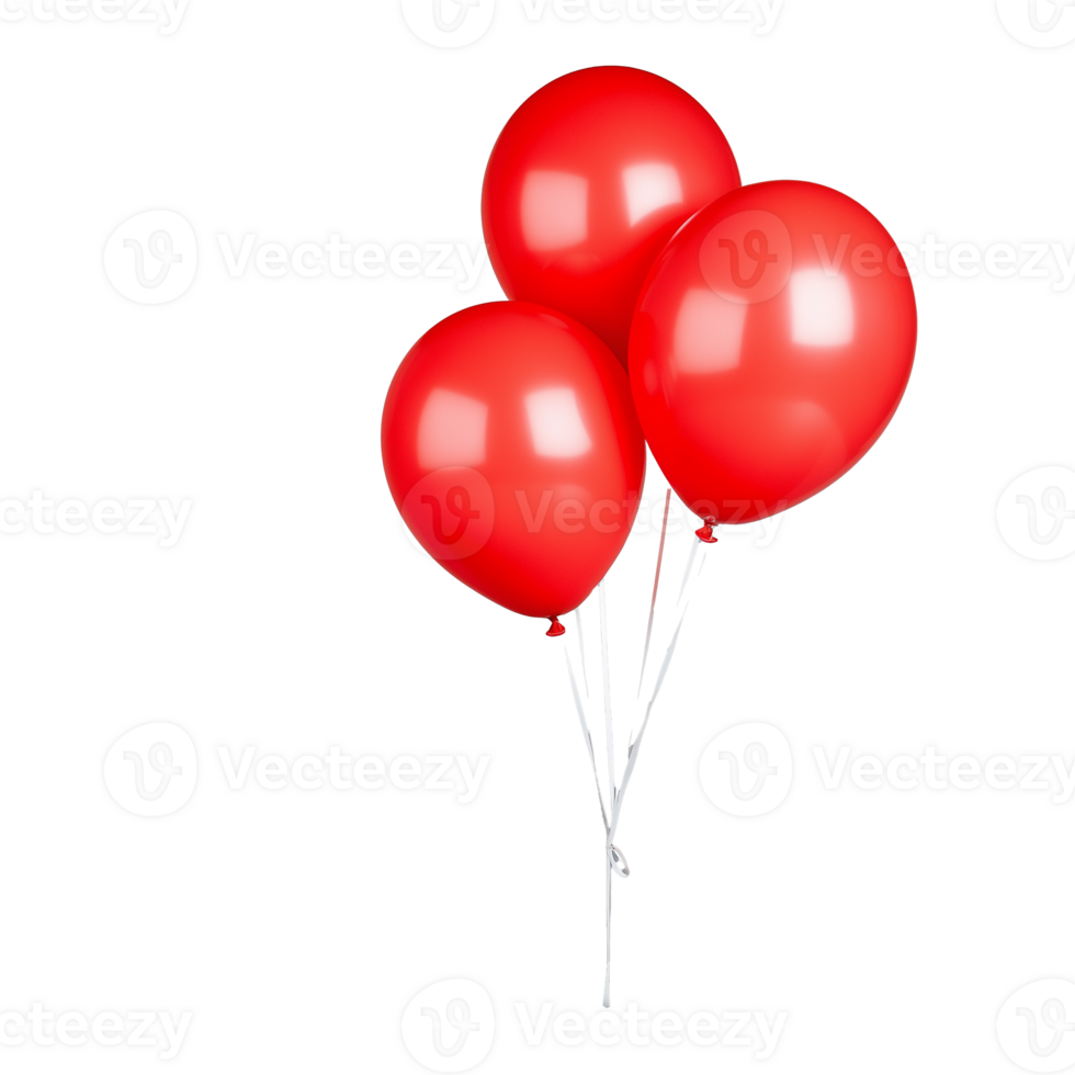 Three red balloons floating on transparent background png