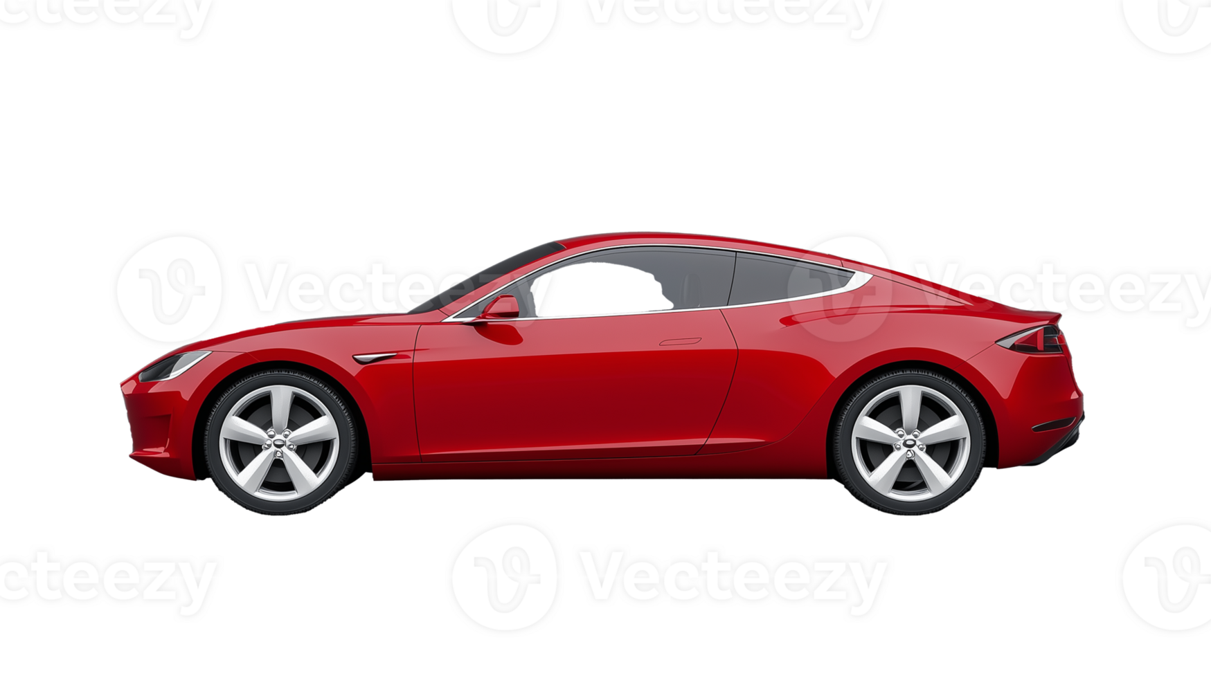 Side profile of red coupe car on transparent background png